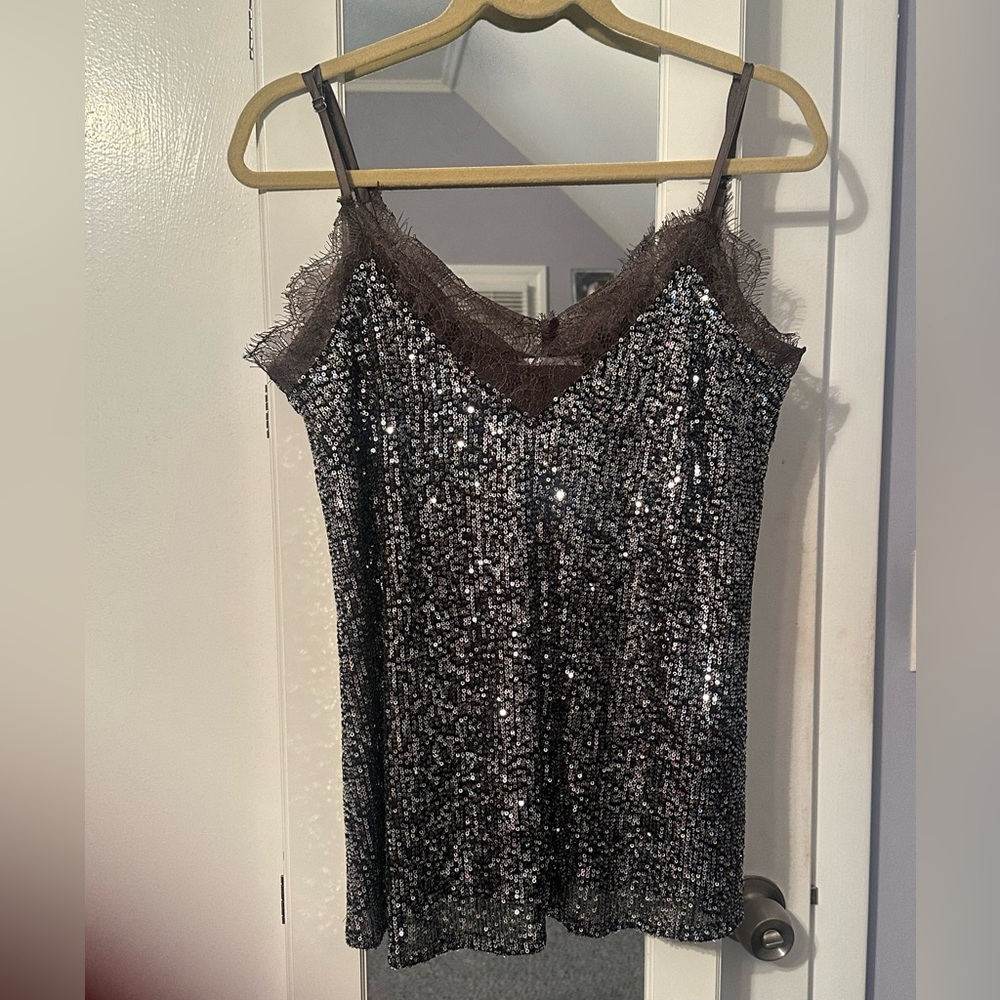 Sequin Lace Trim Cami Top